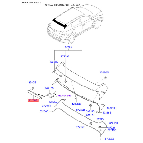 Додатковий ліхтар сигнал гальмування 92700-D7200 Mobis - 92700D7200 - схема з каталогу 92750A, HEURPD718 92700D7200