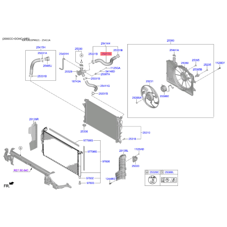 Шланг (патрубок) системи охолодження 25411-F2000 Mobis - 25411F2000 - схема з каталогу 25411A, KRUSPM621 25411F2000
