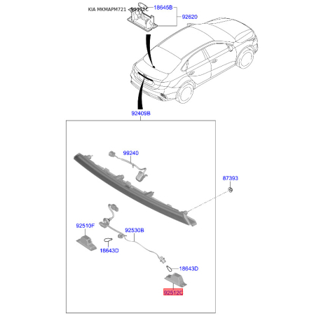 Фонарь освещения номерного знака правый 92520-D3000 Mobis - 92520D3000 - схема с каталога 92512C, MKMAPM721 92520D3000
