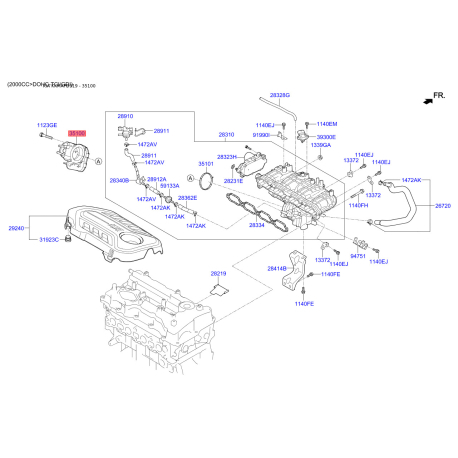 Дроссельная заслонка 35100-2G600 Mobis - 351002G600 - схема с каталога 35100, KKMAPD919 351002G600