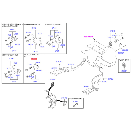 Шланг, теплообмінник - опалення 97312-2H000 Mobis - 973122H000 - схема з каталогу 97312, HEURPJDH09 973122H000