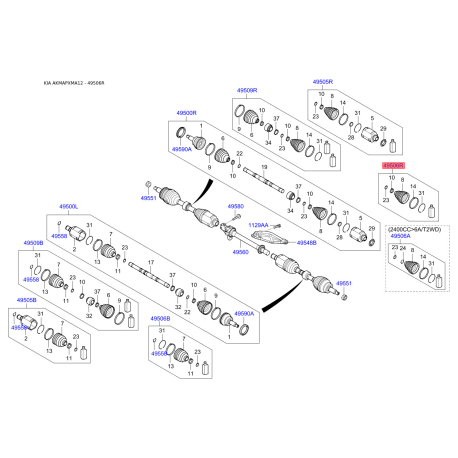 Чехол полуоси (пыльник) приводного вала правый 49583-2W200 Mobis - 495832W200 - схема с каталога 49506R, AKMAPXMA12 495832W200
