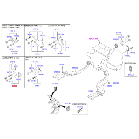 Шланг, теплообмінник - опалення 97311-2H100 Mobis - 973112H100 - схема з каталогу 97311, HEURPJDH09 973112H100