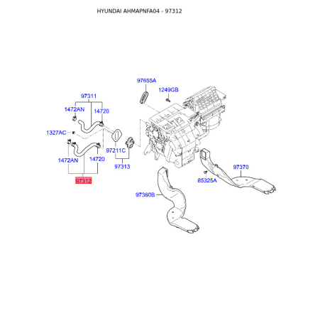 Шланг, теплообменник - отопление 97312-3K000 Mobis - 973123K000 - схема с каталога 97312, AHMAPNFA04 973123K000