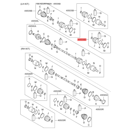 Чохол півосі (пильник) приводного валу лівий 49506-2PA00 Mobis - 495062PA00 - схема з каталогу 49506B, KEURPXM09 495062PA00