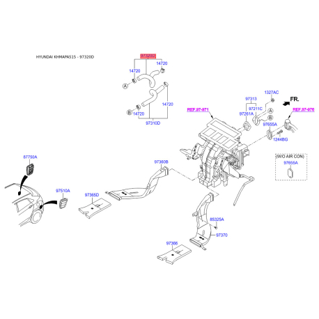 Шланг (патрубок) системы охлаждения 97312-A5100 Mobis - 97312A5100 - схема с каталога 97320D, KHMAPA515 97312A5100