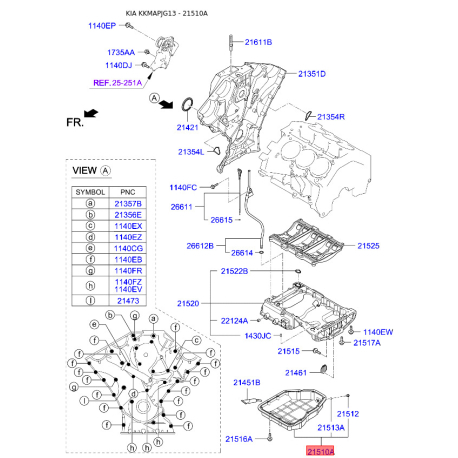 Масляный поддон нижний 21510-3C160 Mobis - 215103C160 - схема с каталога 21510A, KKMAPJG13 215103C160