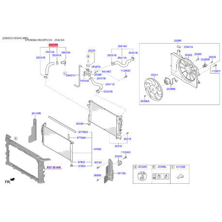Шланг радіатора нижній 25415-F2100 Mobis - 25415F2100 - схема з каталогу 25415H, KRUSPF219 25415F2100