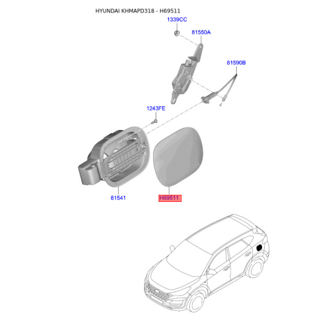 Крышка, топливной бак 69511-D3500 Mobis - 69511D3500 - схема с каталога H69511, KHMAPD318 69511D3500