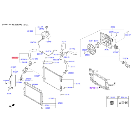 Шланг радіатора нижній 25412-3X601 Mobis - 254123X601 - схема з каталогу 25412A, KKMAPA716 254123X601