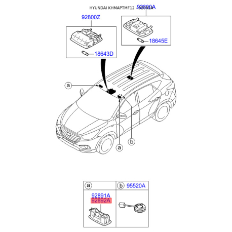 Освітлення салону праве 92890-2S000OM Mobis - 928902S000OM - схема з каталогу 92892A, KHMAPTMF12 928902S000OM