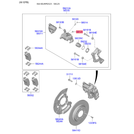Заглушка суппорта 58125-1G000 Mobis - 581251G000 - схема с каталога 58125, KEURPEX23 581251G000