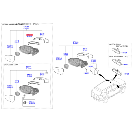 Повторитель поворотов на зеркале левый 87613-D3000 Mobis - 87613D3000 - схема с каталога 87613L, KEURPD315 87613D3000
