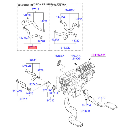 Шланг, теплообменник - отопление 97312-3K100 Mobis - 973123K100 - схема с каталога 97312, KEURPNF08 973123K100