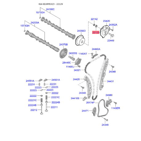 Заглушка головки блока цилиндров 24352-2GGB0 Mobis - 243522GGB0 - схема с каталога 22129, KEURPEX23 243522GGB0