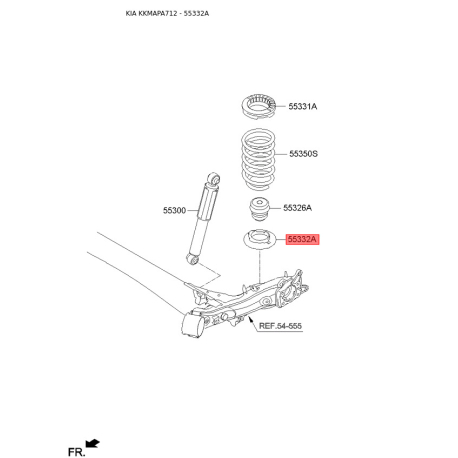 Прокладка задней пружины нижняя (на рычаг или на мост) 55332-1J000 Mobis - 553321J000 - схема с каталога 55332A, KKMAPA712 553321J000