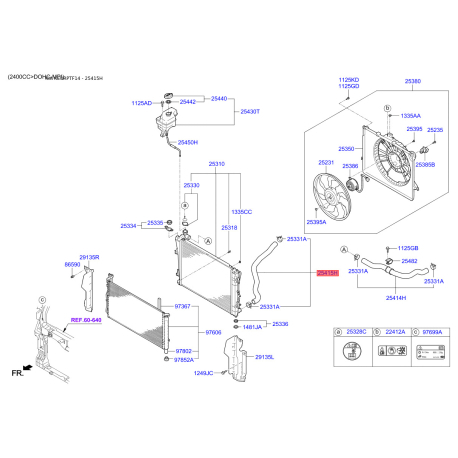 Шланг радіатора нижній 25415-3S110 Mobis - 254153S110 - схема з каталогу 25415H, KEURPTF14 254153S110