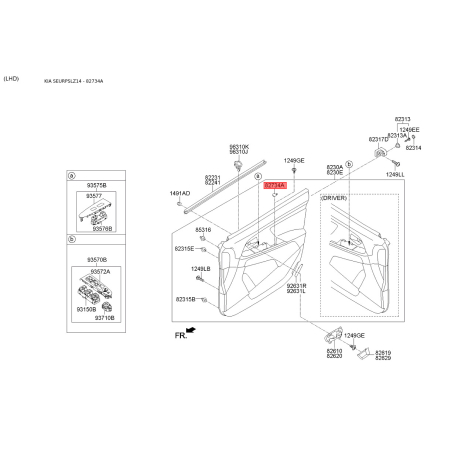 Заглушка внутрішньої ручки дверей 82734-3U010WK Mobis - 827343U010WK - схема з каталогу 82734A, SEURPSLZ14 827343U010WK