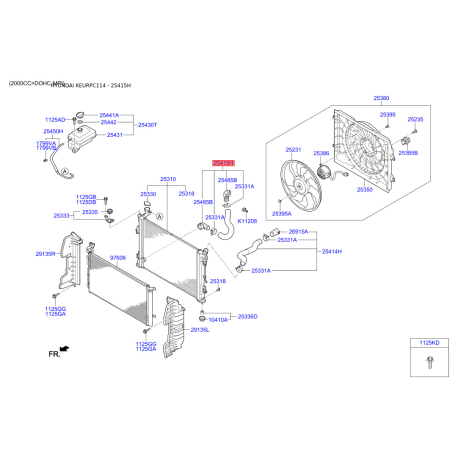 Шланг радиатора нижний 25415-C1000 Mobis - 25415C1000 - схема с каталога 25415H, KEURPC114 25415C1000