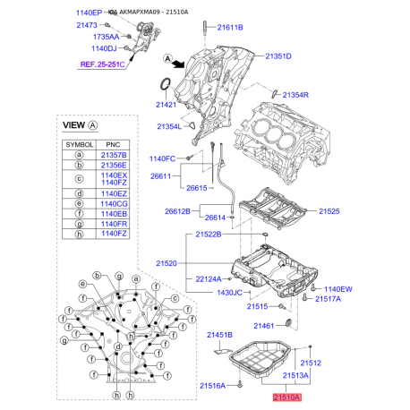 Масляный поддон нижний 21510-3C150 Mobis - 215103C150 - схема с каталога 21510A, AKMAPXMA09 215103C150