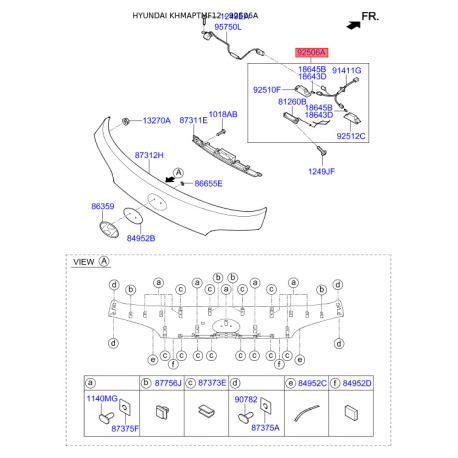 Ліхтар освітлення номерного знаку 92501-2S010 Mobis - 925012S010 - схема з каталогу 92506A, KHMAPTMF12 925012S010