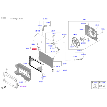 Кріплення радіатора верхнє 25335-3X000 Mobis - 253353X000 - схема з каталогу 25335D, CEURPTJ23 253353X000