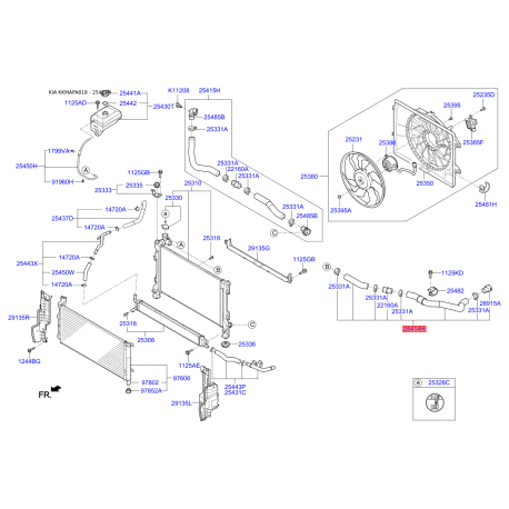 Шланг (патрубок) системи охолодження верхній 25414-E6000 Mobis - 25414E6000 - схема з каталогу 25414H, KKMAPA818 25414E6000