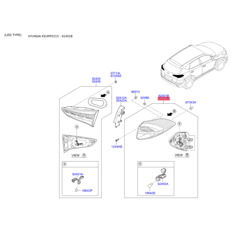 Фонарь задний правый 92402-D3000 Mobis - 92402D3000 - схема с каталога 92402B, KEURPD315 92402D3000