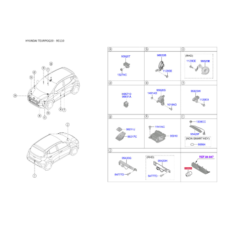 Центральна консоль комплектуючи 95110-2H0004X Mobis - 951102H0004X - схема з каталогу 95110, TEURPGQ20 951102H0004X