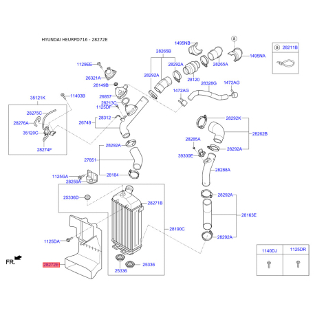 Воздуховод интеркулера 28277-2B740 Mobis - 282772B740 - схема с каталога 28272E, HEURPD716 282772B740
