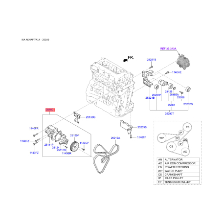 Помпа (насос водяний) 25100-2G400 Mobis - 251002G400 - схема з каталогу 25100, AKMAPTFA14 251002G400