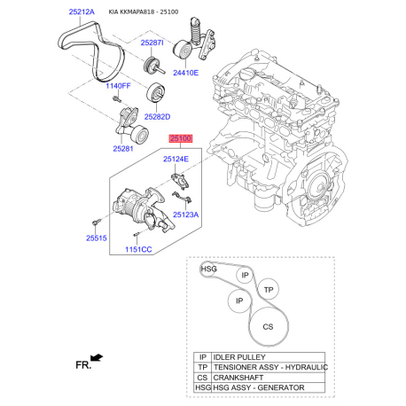 Помпа (насос водяной) 25100-2E272 Mobis - 251002E272 - схема с каталога 25100, KKMAPA818 251002E272