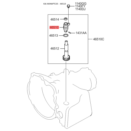 Шестерня спидометра ведомая и ведущая 46516-22600 Mobis - 4651622600 - схема с каталога 46510, KKMAPTC05 4651622600