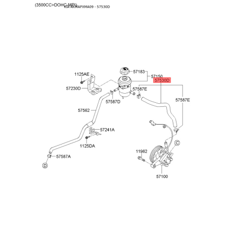 Гидравлический шланг(трубка), рулевое управление 57530-2P200 Mobis - 575302P200 - схема с каталога 57530D, AKMAPXMA09 575302P200