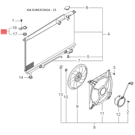 Подушка двигателя 21910-38101 Mobis - 2191038101 - схема с каталога 15, EURK3C002A 2191038101
