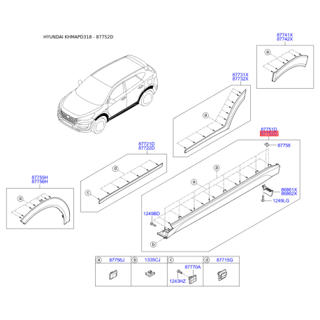 Обшивка порога права 87752-D3000CA Mobis - 87752D3000CA - схема з каталогу 87752D, KHMAPD318 87752D3000CA
