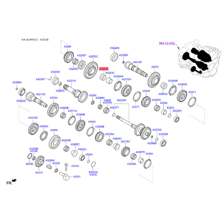 Подшипник игольчатый КПП 43253-34160 Mobis - 4325334160 - схема с каталога 43253B, SEURPJ721 4325334160
