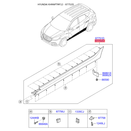 Обшивка порога права 87752-2S000 Mobis - 877522S000 - схема з каталогу 87752D, KHMAPTMF12 877522S000