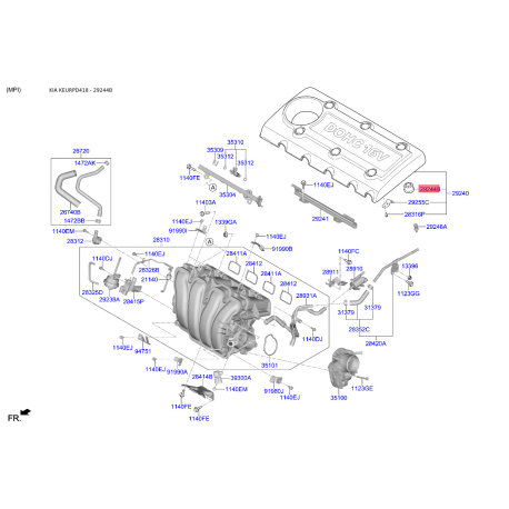 Втулка, кришка головки циліндра 29244-2G000 Mobis - 292442G000 - схема з каталогу 29244B, KEURPD418 292442G000