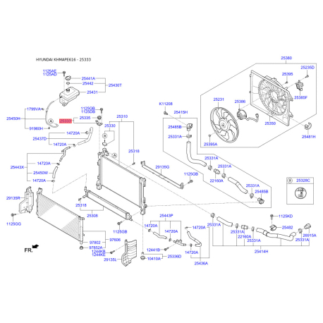 Крепление радиатора верхнее 25333-C1000 Mobis - 25333C1000 - схема с каталога 25333, KHMAPE616 25333C1000