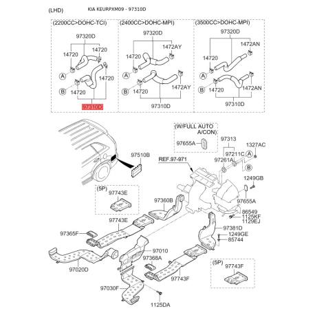 Шланг (патрубок) системы охлаждения 97311-2P000 Mobis - 973112P000 - схема с каталога 97310D, KEURPXM09 973112P000