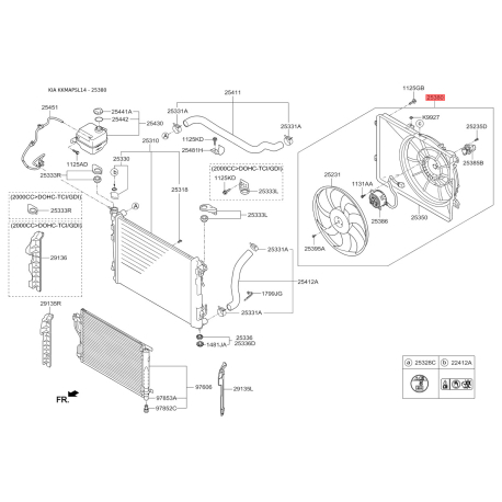 Вентилятор радиатора охлаждения 25380-2S000 Mobis - 253802S000 - схема с каталога 25380, KKMAPSL14 253802S000