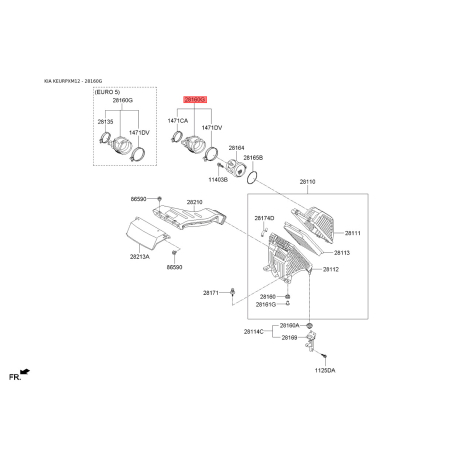Шланг, система подачі повітря 28130-2W250 Mobis - 281302W250 - схема з каталогу 28160G, KEURPXM12 281302W250
