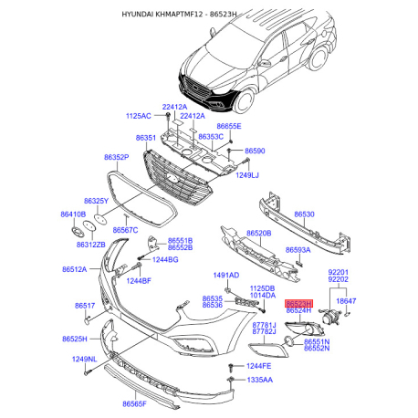 Решетка вентилятора, буфер левая 86585-2S300 Mobis - 865852S300 - схема с каталога 86523H, KHMAPTMF12 865852S300