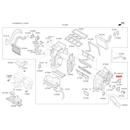 Рычаг заслонки отопителя (печки) 97163-3RAA0 Mobis - 971633RAA0 - схема с каталога 97226D, KKMAPJG13 971633RAA0