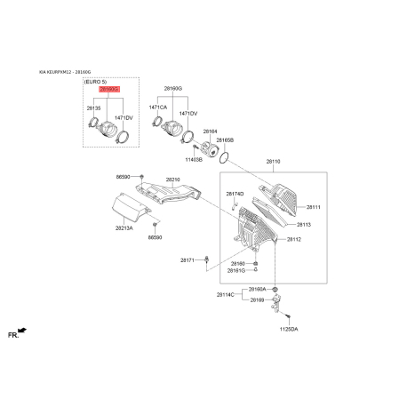 Шланг, система подачи воздуха 28130-2W350 Mobis - 281302W350 - схема с каталога 28160G, KEURPXM12 281302W350