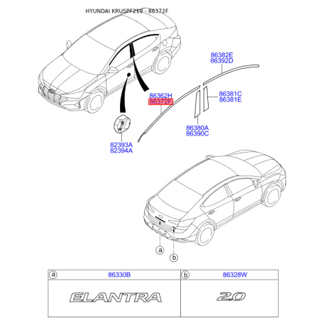 Облицовка / защитная накладка, боковина правая верхняя 86372-F2000 Mobis - 86372F2000 - схема с каталога 86372F, KRUSPF219 86372F2000
