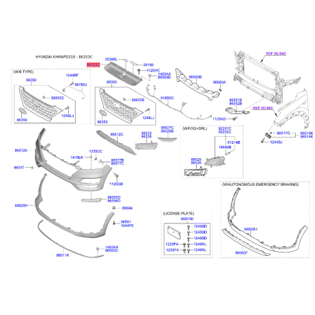 Решетка радиатора верхняя 86342-D3000 Mobis - 86342D3000 - схема с каталога 86353C, KHMAPD318 86342D3000