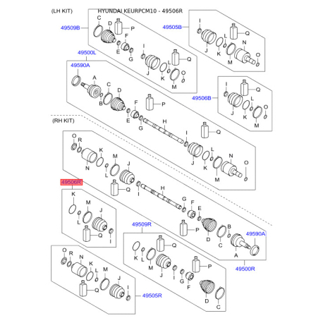 Чохол півосі (пильник) приводного валу правий 49606-2BA70 Mobis - 496062BA70 - схема з каталогу 49506R, KEURPCM10 496062BA70