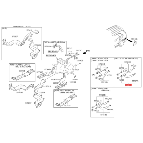 Шланг (патрубок) системы охлаждения 97311-2W000 Mobis - 973112W000 - схема с каталога 97310D, KEURPXM12 973112W000